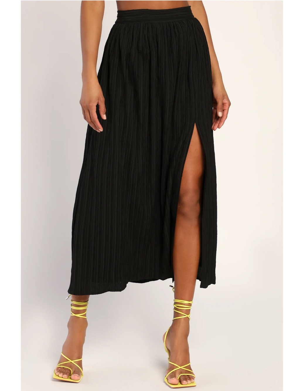 NWT Lulu’s Midsummer Memories Black Mid-Rise Maxi Skirt Large Small Euro Summer - Picture 2 of 5